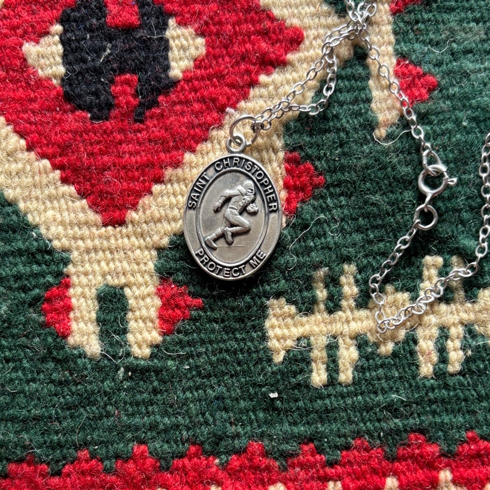 Saint Christopher Silver-Tone Pendant Necklace - Silver football theme